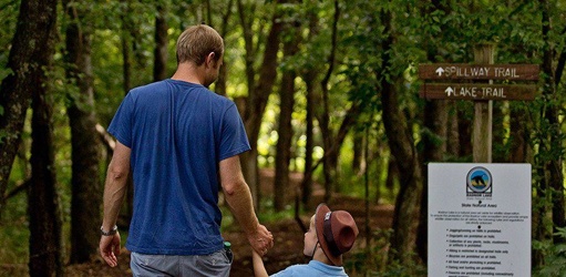 Father and son going on hike