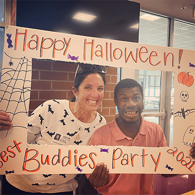 Dental team member and patient at Halloween event