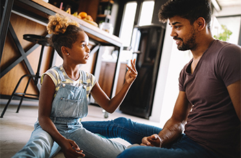 parent talking to their child