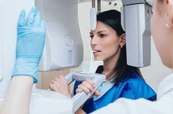 Woman receiving 3D C T cone beam x-ray scan