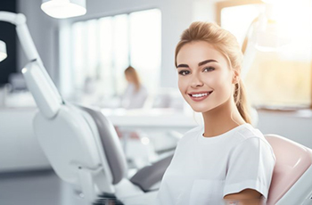 Smiling young woman in dental treatment chair