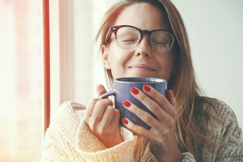 woman smiling with coffee breath in Columbia