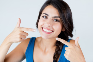 a closeup of a person’s healthy smile 