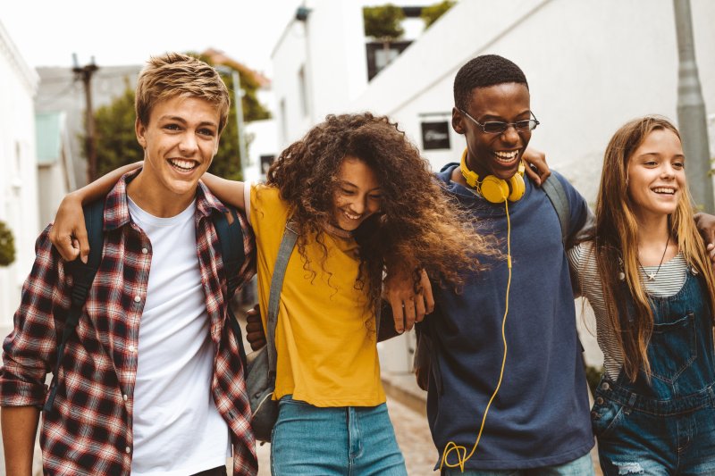 A group of teenagers at school.