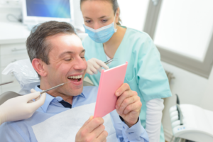 a close-up of a person with a dental crown